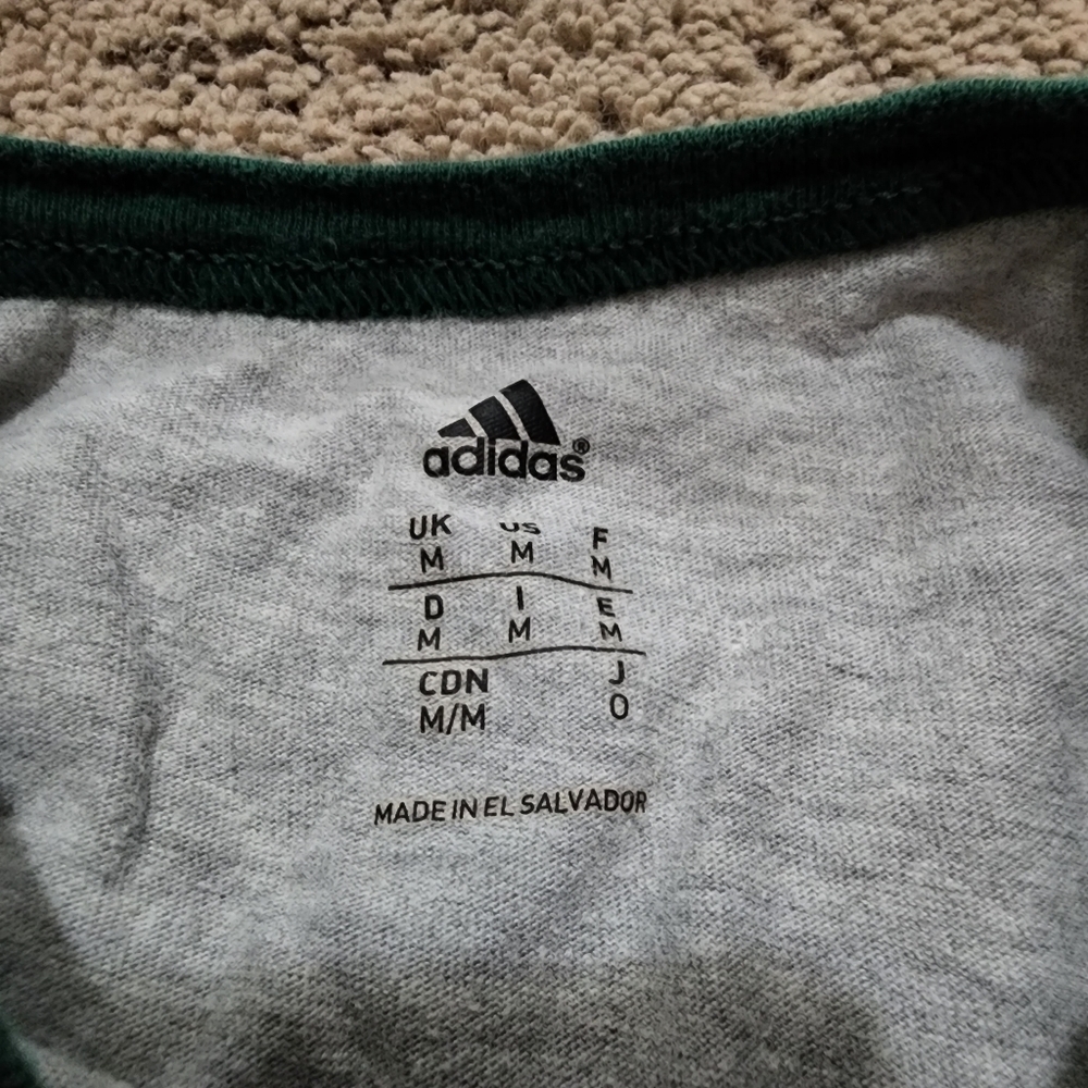 Adidas Gray with green sleeves baseball raglan 3/4 long sleeve shirt Size M - Picture 3 of 10
